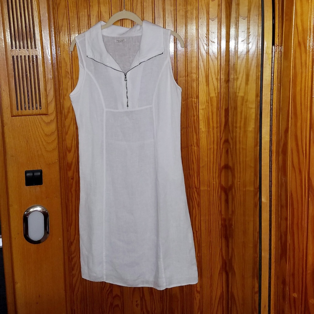 Lina Tomei white 100% linen sleeveless dress